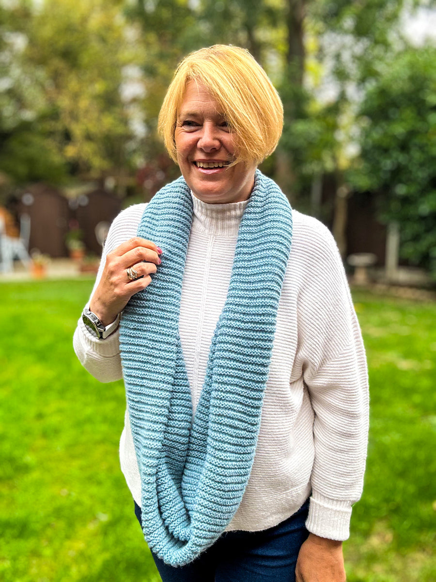 Ladies Knitted Double Wrap Winter Snood Scarf - Denim Blue – She