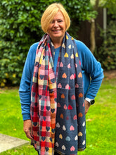 Thick Reversible Multi Coloured Love Hearts Checked DENIM NAVY BLUE Pashmina Winter Scarf