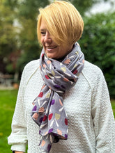 Ladies Red Peach Purple Sweet Tulips Print GREY Fashion Scarf