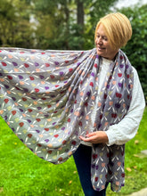Ladies Red Peach Purple Sweet Tulips Print GREY Fashion Scarf