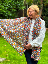 Ladies Multi Coloured Autumn Leaves Pattern GREY Fashion Scarf