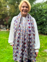 Ladies Red Peach Purple Sweet Tulips Print GREY Fashion Scarf