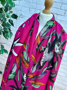 Ladies Multi Feathers Floral Print FUCHSIA PINK Fashion Scarf