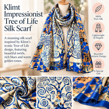 Ladies 100% SILK Painter Klimt Tree of Life Print BLUE ORANGE Fashion Scarf