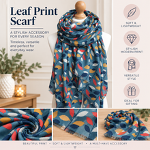 Ladies Multi Coloured Leaves Pattern BLUE Fashion Scarf