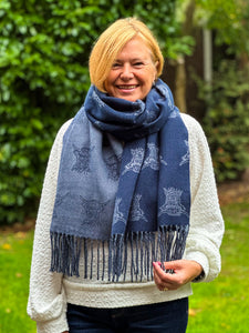 Thick Reversible Highland Cow NAVY BLUE Tassel Pashmina Winter Scarf