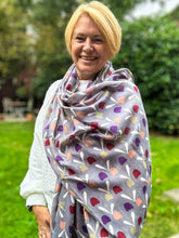 Ladies Red Peach Purple Sweet Tulips Print GREY Fashion Scarf