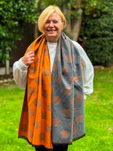 Thick Reversible Hedgehog BURNT ORANGE GREY Fringed Pashmina Winter Scarf