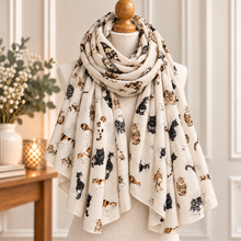 Cream Mixed Cat Print Lightweight Ladies Scarf – Gift for Cat Lovers