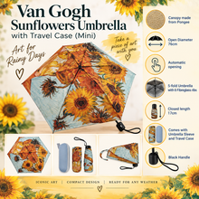 Van Gogh Sunflowers Mini Umbrella with Travel Case, Compact Folding Umbrella, Art Lover Gift, Handbag Umbrella, Sunflower Gift