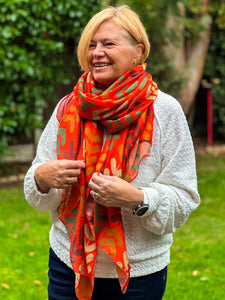 Ladies Multi Coloured Leaf Stems Print BURNT ORANGE Fashion Scarf