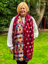 Thick Reversible Multi Coloured Love Hearts Checked Deep RED Pashmina Winter Scarf
