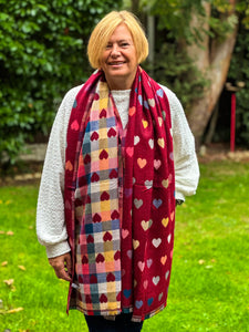 Thick Reversible Multi Coloured Love Hearts Checked Deep RED Pashmina Winter Scarf