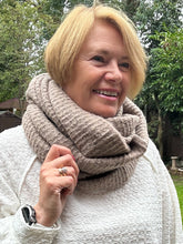 Ladies Knitted Super Soft Double Wrap Winter Snood Scarf - Taupe Brown