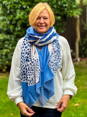 Ladies Bold Tiger & Leopard Animal Print BLUE Fashion Scarf