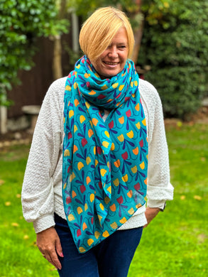 Ladies Red Yellow Purple Sweet Tulips Print TEAL GREEN Fashion Scarf