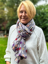 Ladies Red Peach Purple Sweet Tulips Print GREY Fashion Scarf