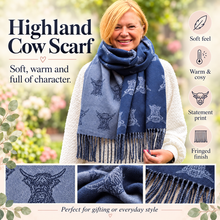 Thick Reversible Highland Cow NAVY BLUE Tassel Pashmina Winter Scarf