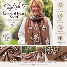 Leopard Heart Scarf for Women – Brown Animal Print Heart Scarf – Soft Lightweight Ladies Scarf – Stylish Gift for Her