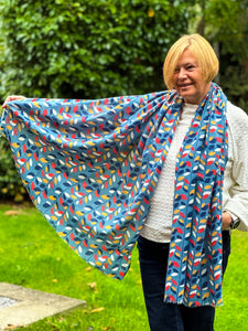 Ladies Multi Coloured Leaves Pattern BLUE Fashion Scarf