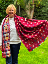 Thick Reversible Multi Coloured Love Hearts Checked Deep RED Pashmina Winter Scarf