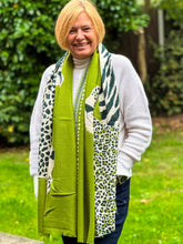 Ladies Bold Tiger & Leopard Animal Print Fashion Scarf - Green Black