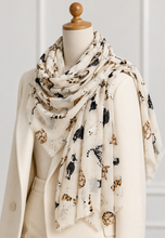 Cream Mixed Cat Print Lightweight Ladies Scarf – Gift for Cat Lovers