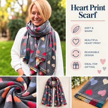 Thick Reversible Multi Coloured Love Hearts Checked GREY Pashmina Winter Scarf