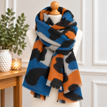 Bold Leopard Animal Print BLUE GREY BLACK Thick Winter Scarf