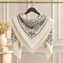 Ladies Cream Paisley Wool Blend Square Scarf – Gift for Her