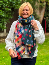 Thick Reversible Multi Coloured Love Hearts Checked TEAL GREEN Pashmina Winter Scarf