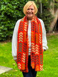 Ladies Multi Coloured Leaf Stems Print BURNT ORANGE Fashion Scarf