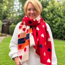 Reversible Heart Scarf for Women – Soft Warm Red Heart Scarf – Colourful Ladies Winter Scarf – Gift for Her