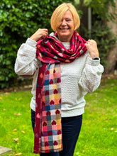 Thick Reversible Multi Coloured Love Hearts Checked Deep RED Pashmina Winter Scarf