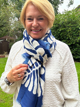 Ladies Bold Leaf Print Oversized Fashion Scarf – Navy & White