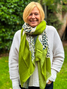 Ladies Bold Tiger & Leopard Animal Print Fashion Scarf - Green Black