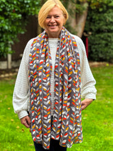 Ladies Multi Coloured Autumn Leaves Pattern GREY Fashion Scarf