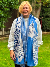 Ladies Bold Tiger & Leopard Animal Print BLUE Fashion Scarf