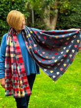Thick Reversible Multi Coloured Love Hearts Checked DENIM NAVY BLUE Pashmina Winter Scarf