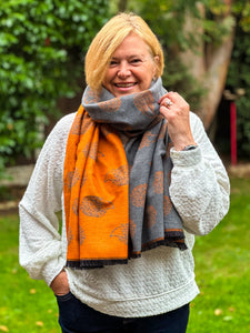 Thick Reversible Hedgehog BURNT ORANGE GREY Fringed Pashmina Winter Scarf