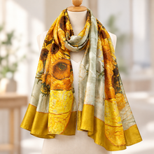 Ladies 100% SILK Painter Van Gogh Sunflowers Print YELLOW Fashion Scarf