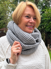 Ladies Knitted Super Soft Double Wrap Winter Snood Scarf - Grey