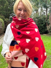 Reversible Heart Scarf for Women – Soft Warm Red Heart Scarf – Colourful Ladies Winter Scarf – Gift for Her