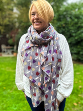 Ladies Red Peach Purple Sweet Tulips Print GREY Fashion Scarf