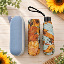 Van Gogh Sunflowers Mini Umbrella with Travel Case, Compact Folding Umbrella, Art Lover Gift, Handbag Umbrella, Sunflower Gift