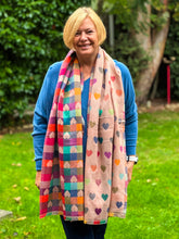 Thick Reversible Multi Coloured Love Hearts Checked BLUSH PINK Pashmina Winter Scarf