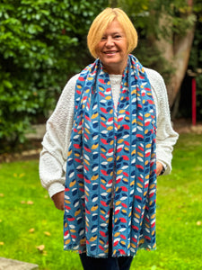 Ladies Multi Coloured Leaves Pattern BLUE Fashion Scarf