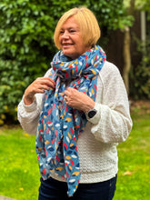 Ladies Multi Coloured Leaves Pattern BLUE Fashion Scarf