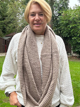 Ladies Knitted Super Soft Double Wrap Winter Snood Scarf - Taupe Brown