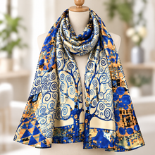 Ladies 100% SILK Painter Klimt Tree of Life Print BLUE ORANGE Fashion Scarf